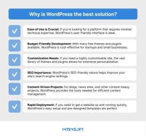 This image shows the benefits of WordPress as one of the most popular CMS systems.